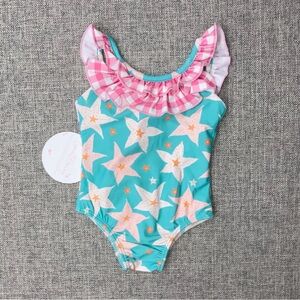 Sweethoney 12m NWT  Starfish Print Swimsuit with Pink Ruffle